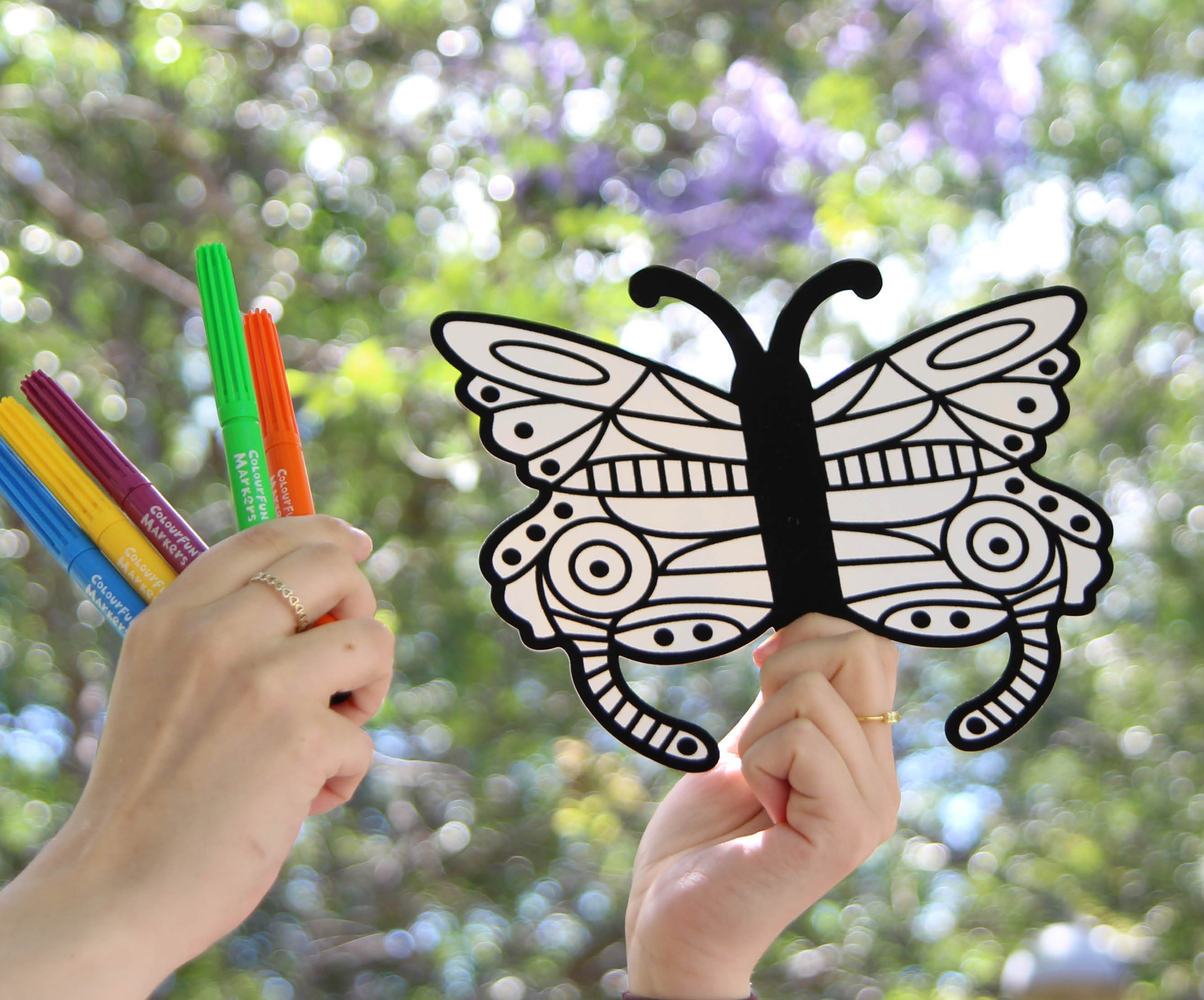 velvet butterfly and multiple textas held in the air