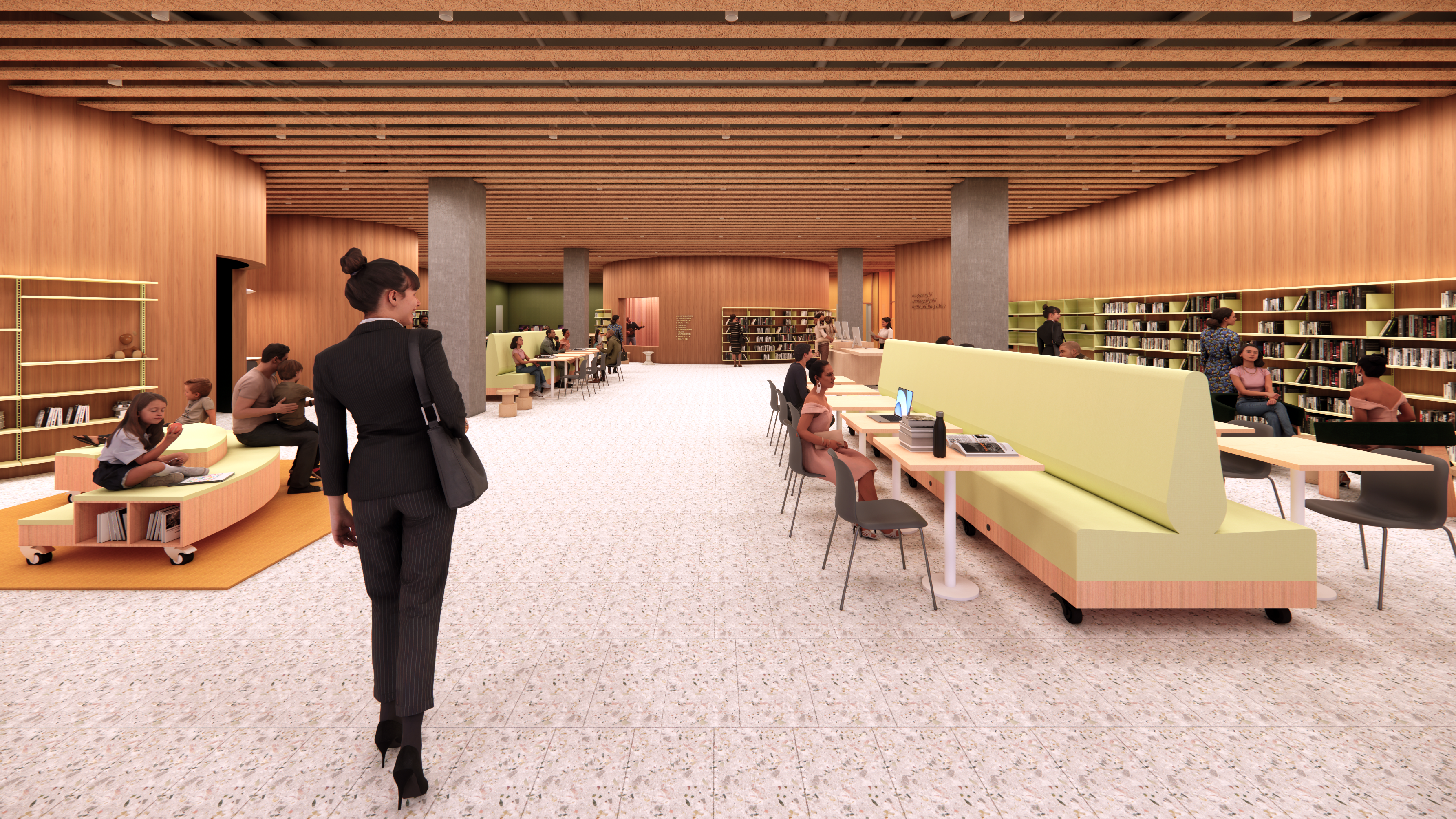 Graphic render of main entrance to Kirrawee Library+