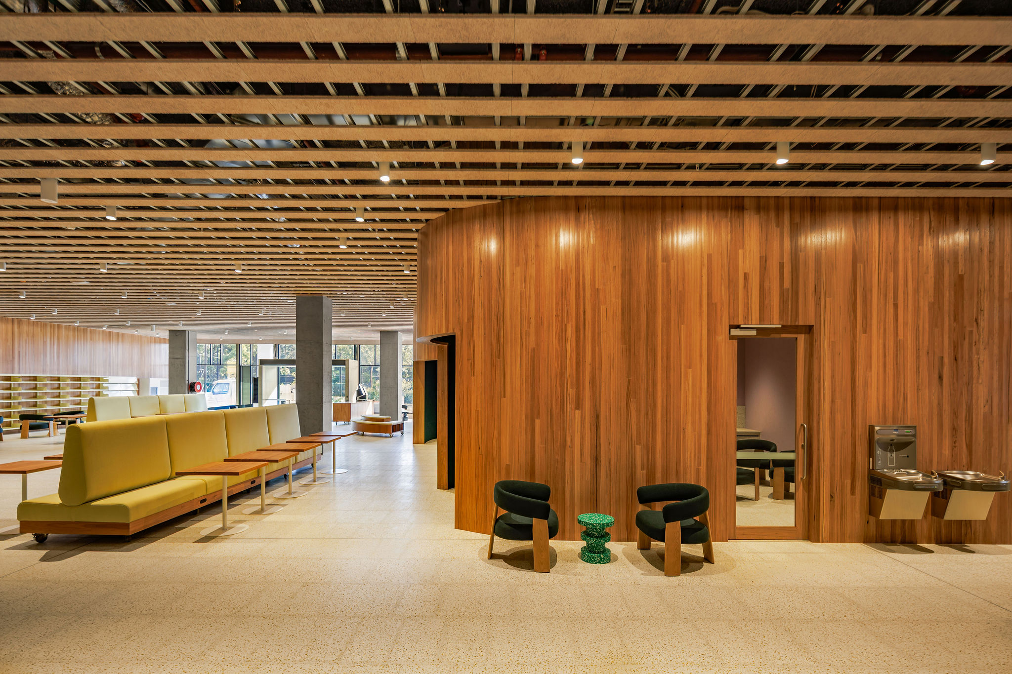 Study space and seating in an empty library
