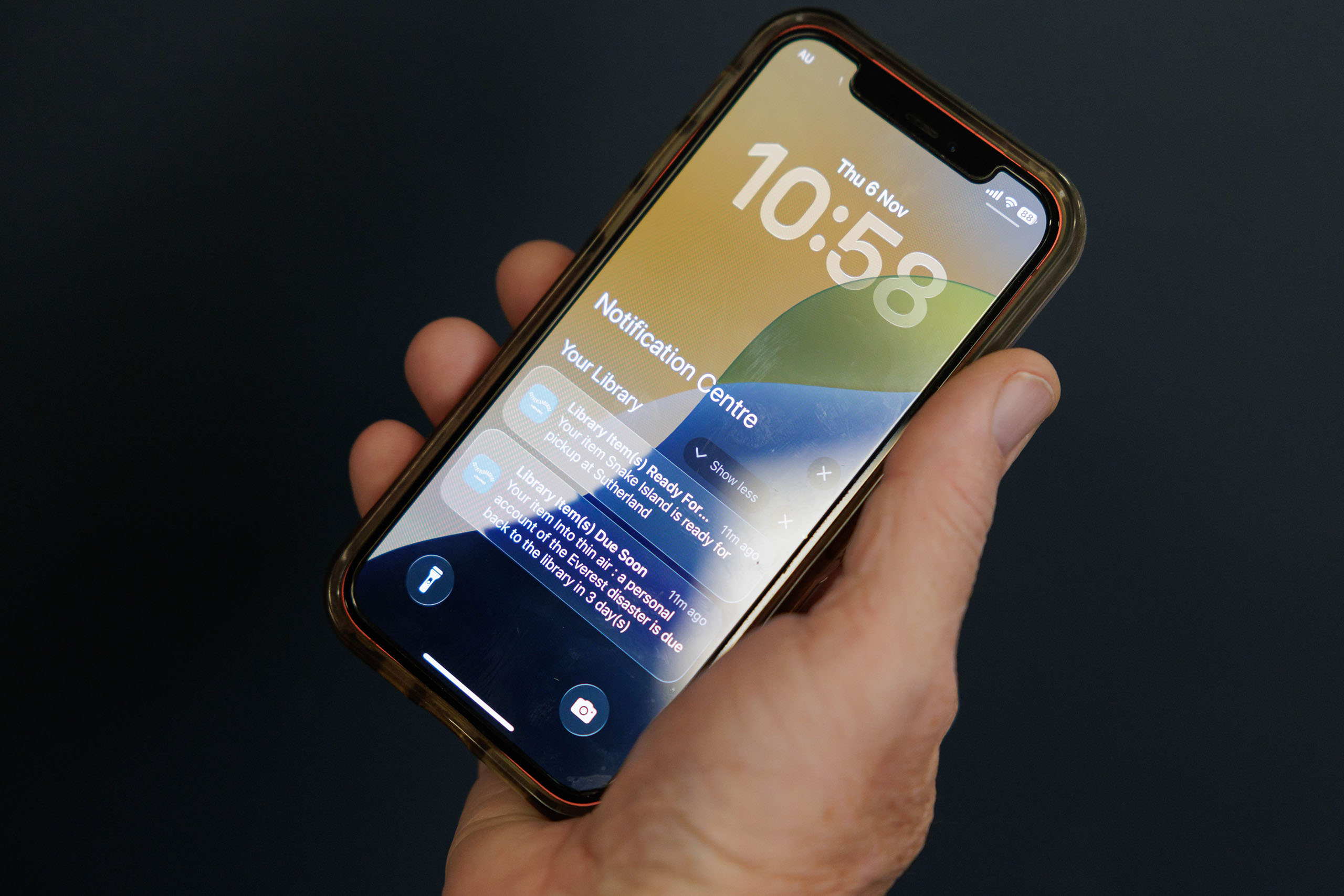 iPhone showing notifications from the Sutherland Shire Libraries app