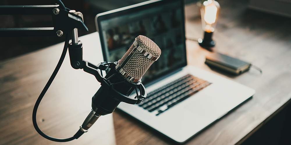 microphone and home podcast studio