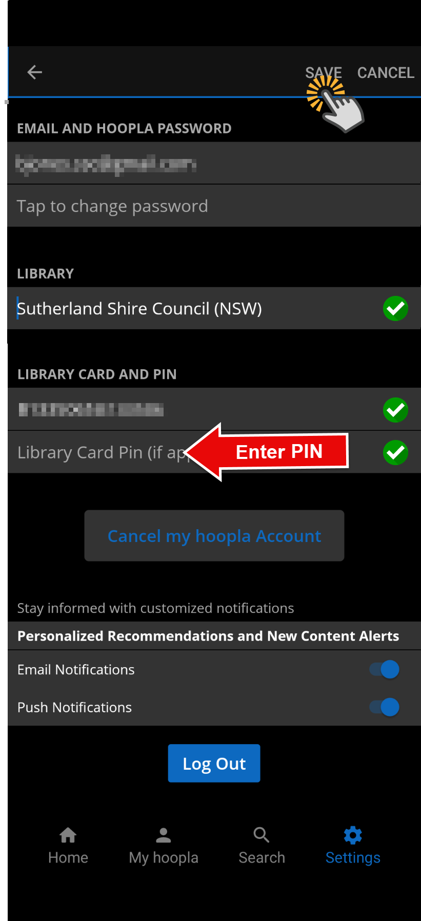 Step 3: Enter your library card number and PIN