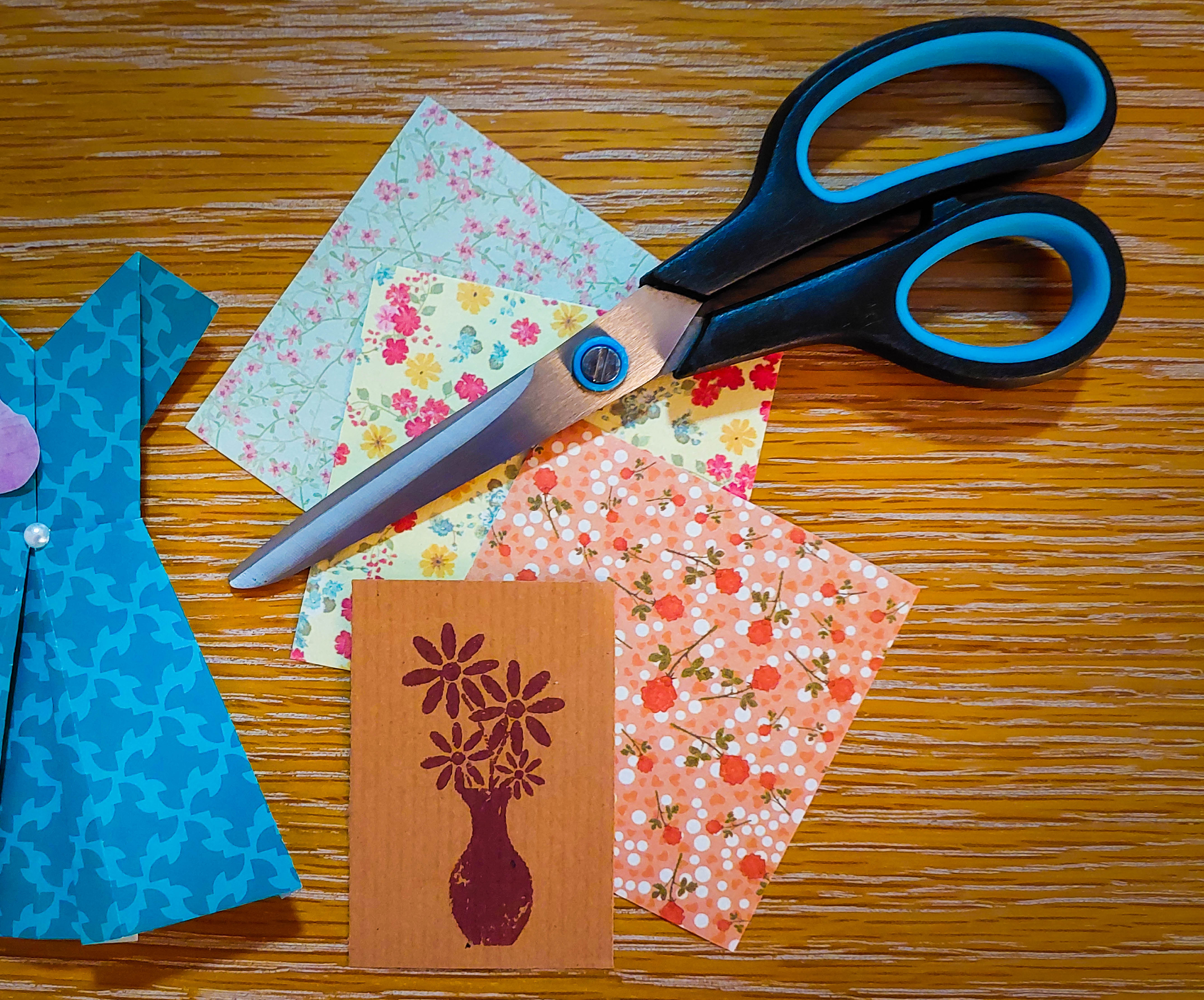 flat lay of cards scissors autumn theme