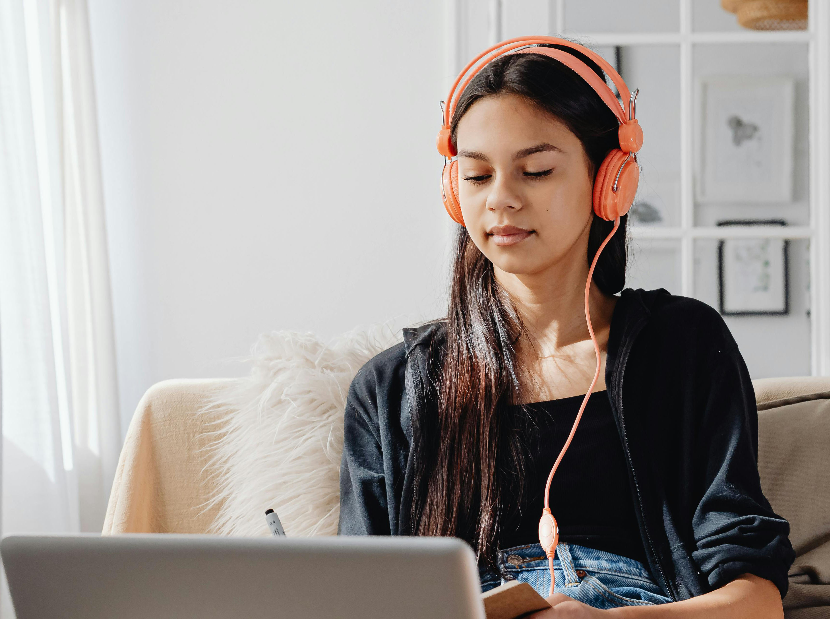 Woman studying on laptop